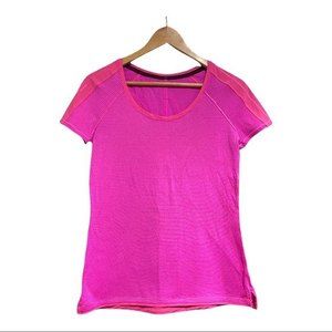 Lululemon Hot Pink Micro PinStriped Workout Tee Size 6